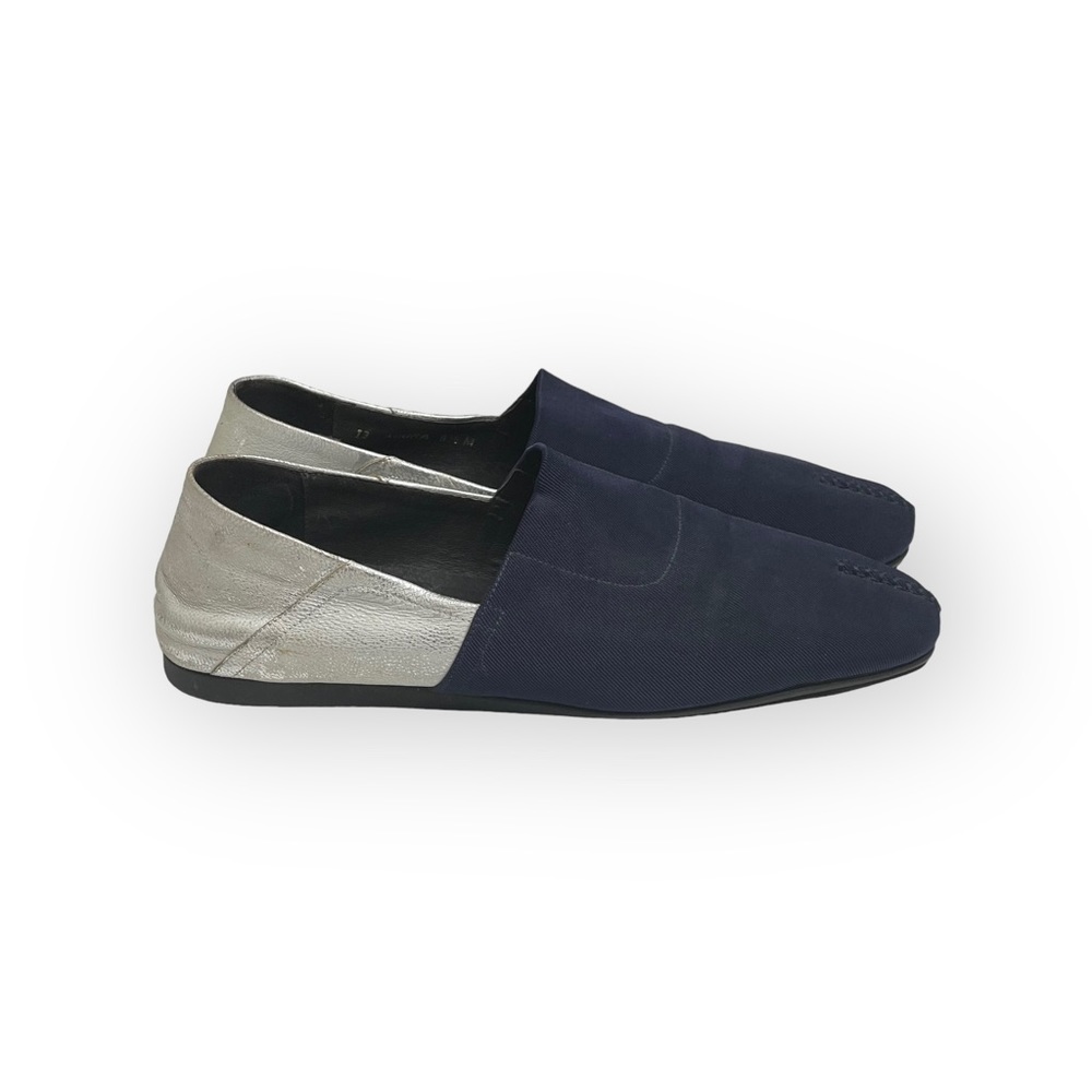 Donald J Pliner® ༄ Audra Leather Espadrille Flats ༄ Navy + White Metallic ༄ 9.5M - Picture 2 of 16